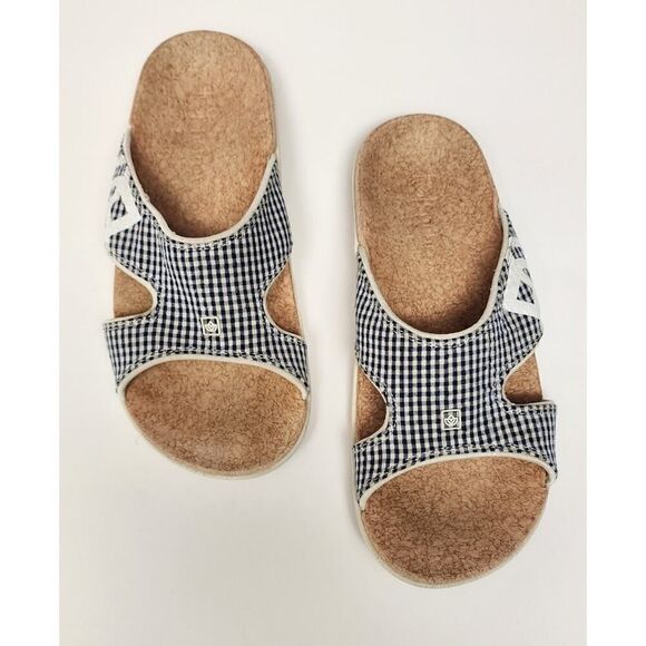 Spenco Women's Kholo Navy Blue/White Gingham Flat Sandals Size US 7 - Picture 1 of 8